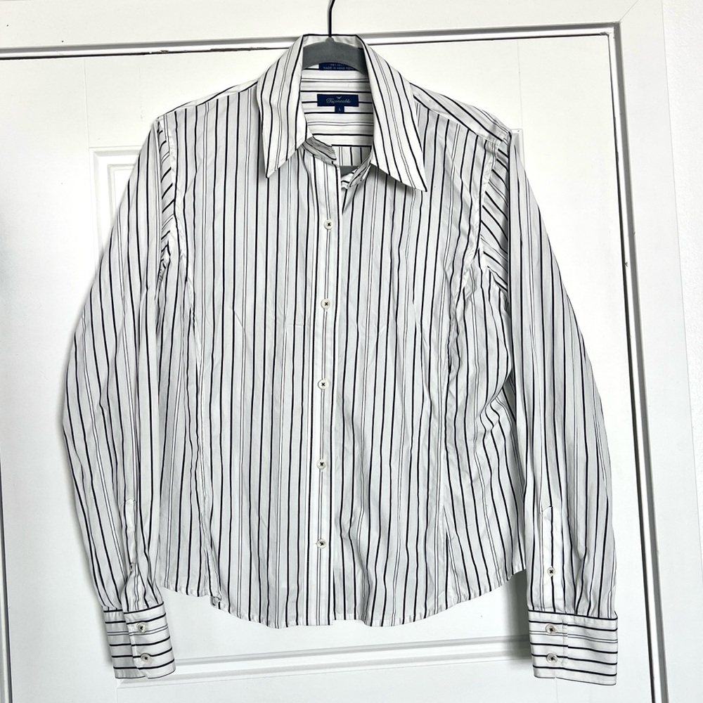 Faconnable White and Black Striped Shirt